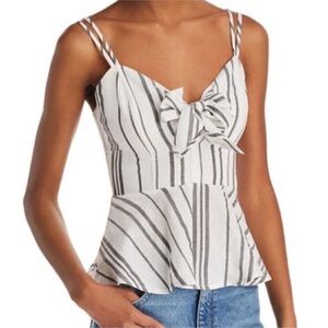 Vintage Havana smocked navy and white stripped peplum tank top with a front tie